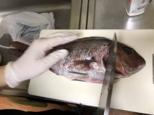 出刃包丁で鯛を、、、、、